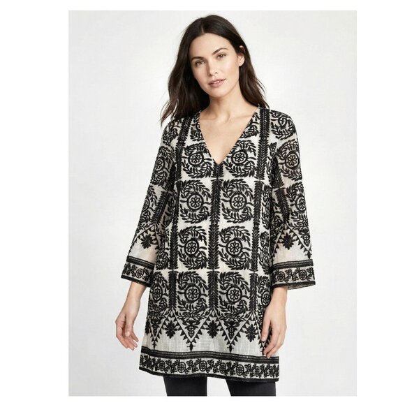 Alice + Olivia Katt Embroidered Boho Kaftan Mini Dress Womens Size Large - Picture 1 of 6